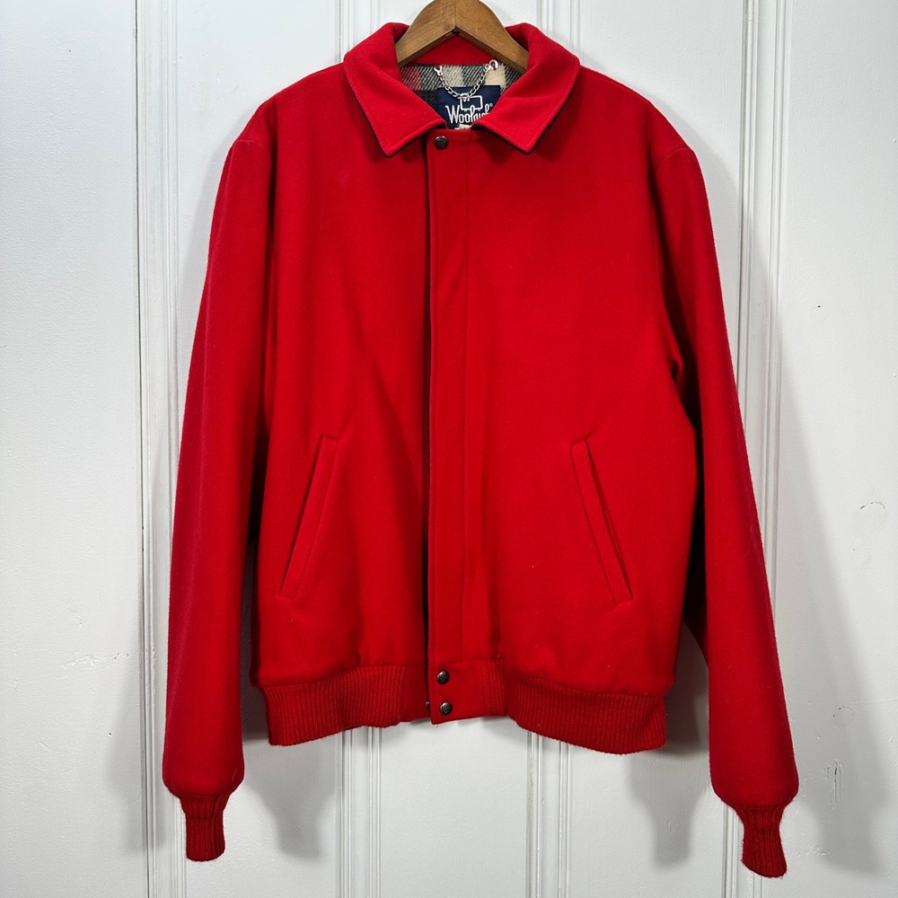 Woolrich Bomber Jacket Mens XL Red Good w/ Flaw Vintage Wool Plaid Lined USA